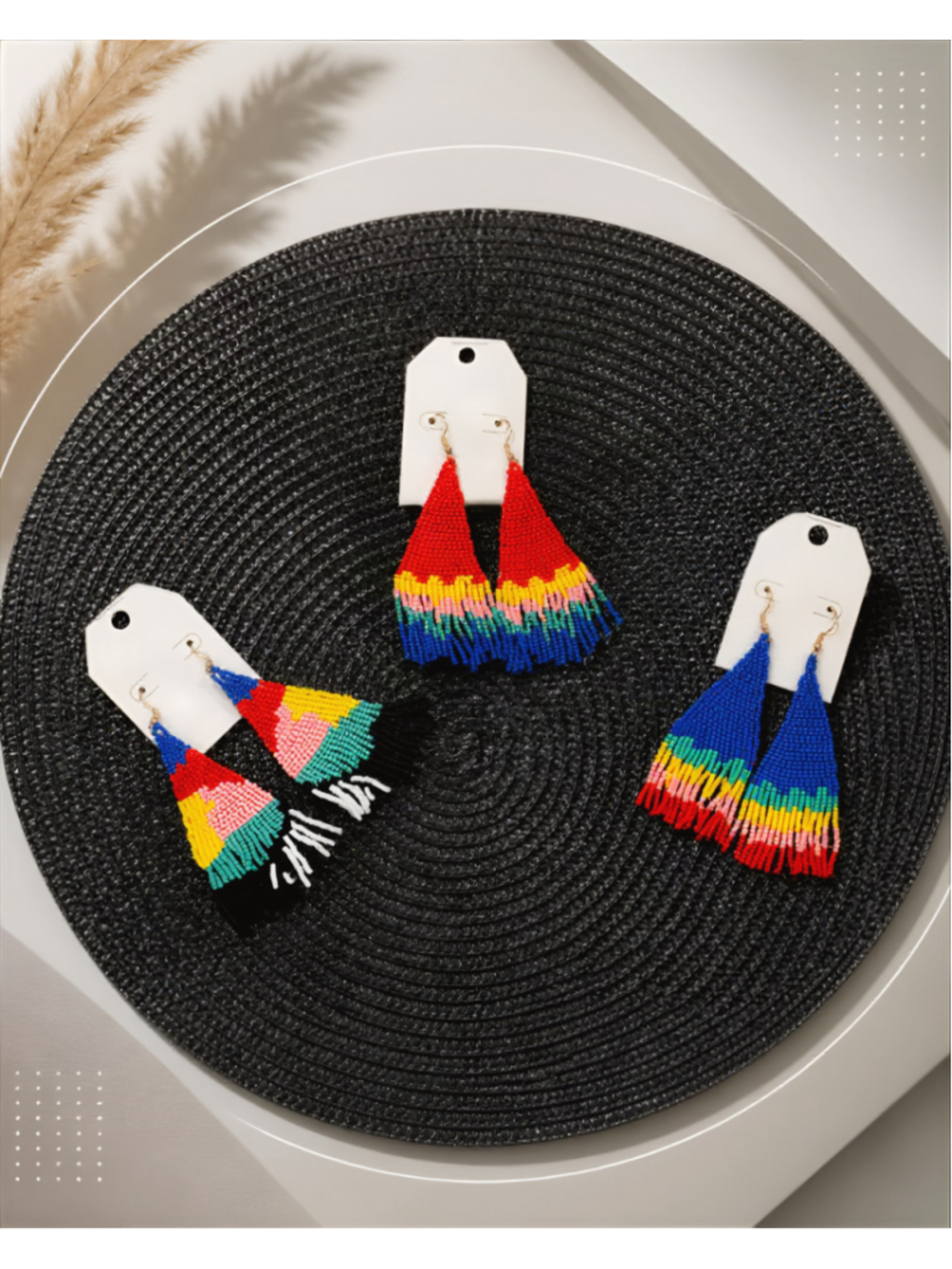 Multicolor Beaded Fringe Statement Earrings One Size